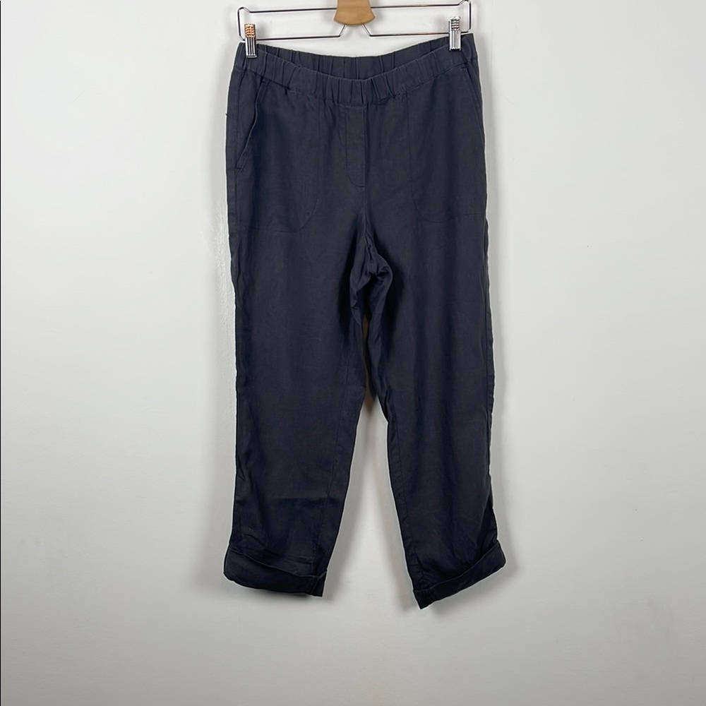 Pure J Jill Linen Roll Tab Hem Elastic Waist Pullon Women's S  Gray Casual Pants